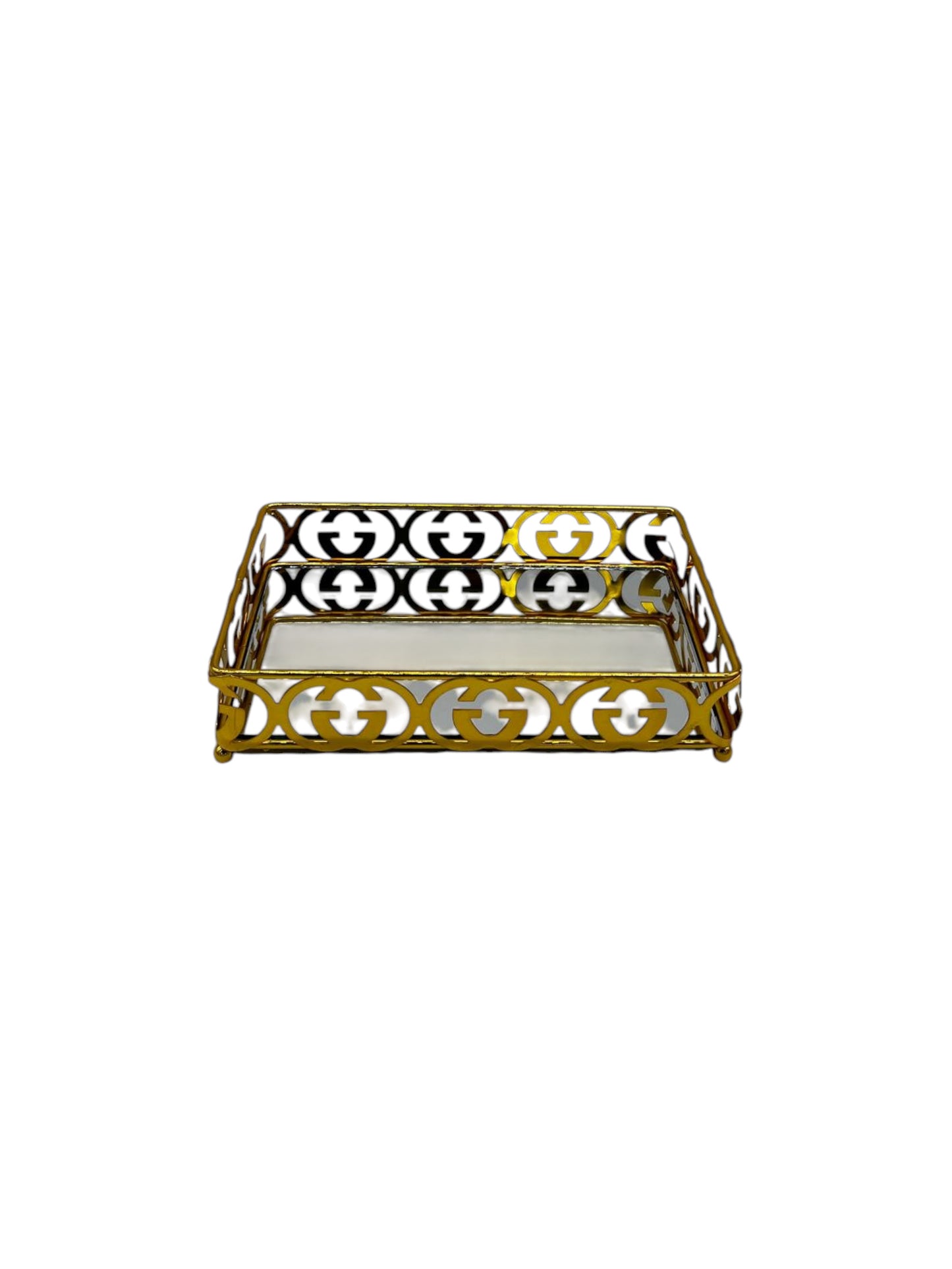 Rectangle Gold Plated Serving Platter Set with Mirror Bottom (2 Pack)