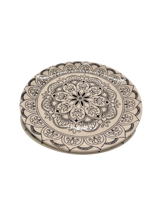 Flat Ceramic Plate with Mandala Design