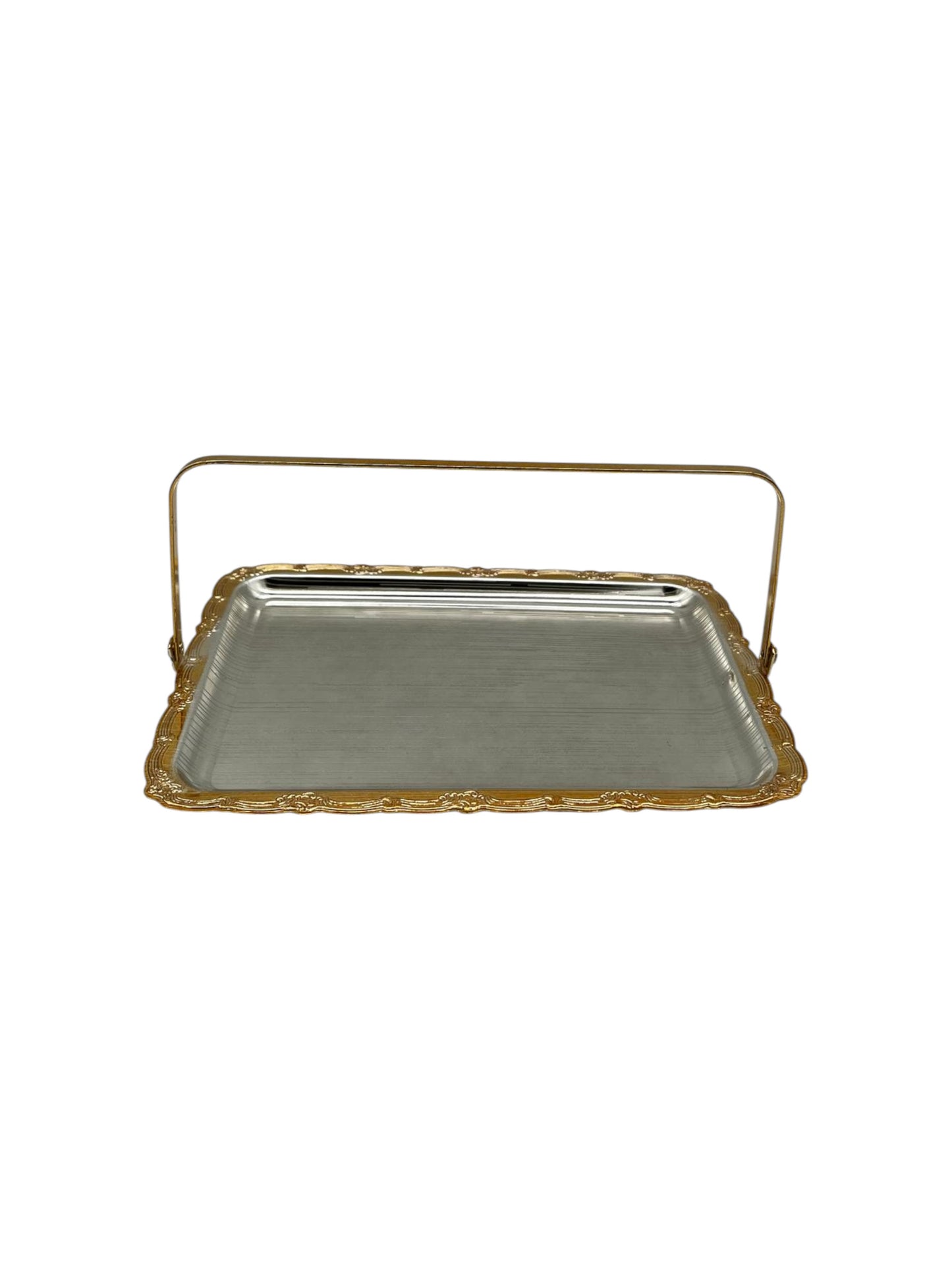 Rectangle Stainless Steel Plate with Gold Plated Handle