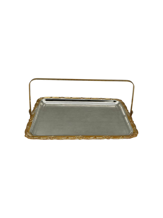 Rectangle Stainless Steel Plate with Gold Plated Handle