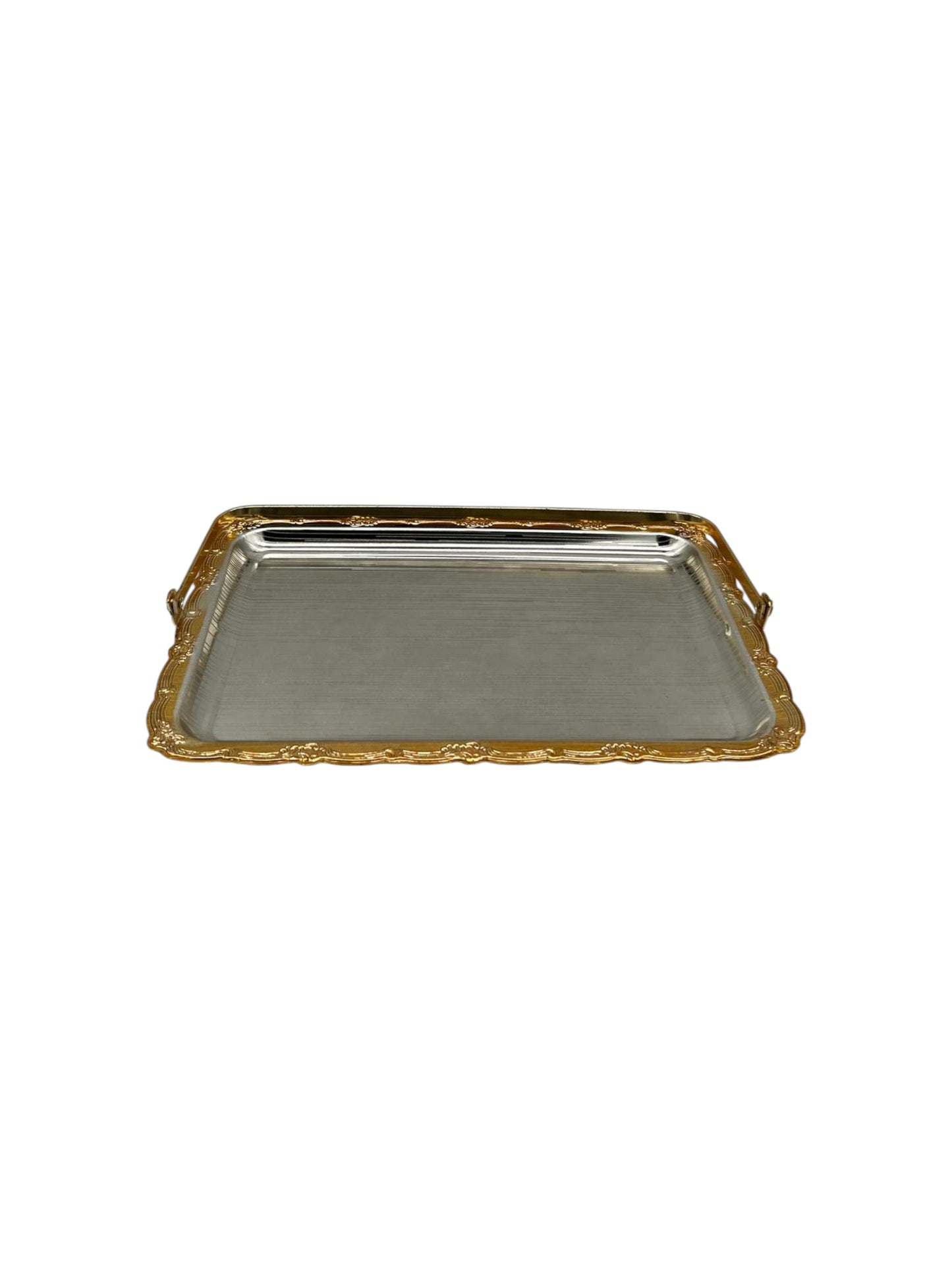 Rectangle Stainless Steel Plate with Gold Plated Handle