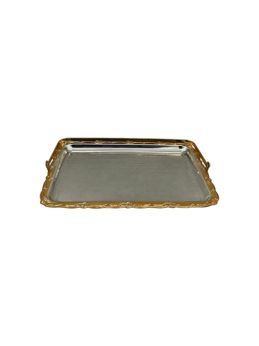 Rectangle Stainless Steel Plate with Gold Plated Handle