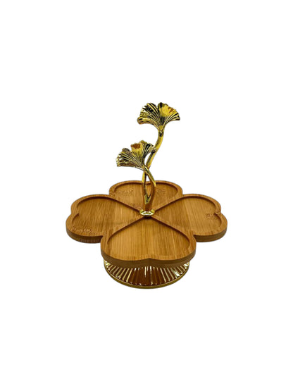 Wooden Clover Serving Dish with Gold Plated Base 18cm