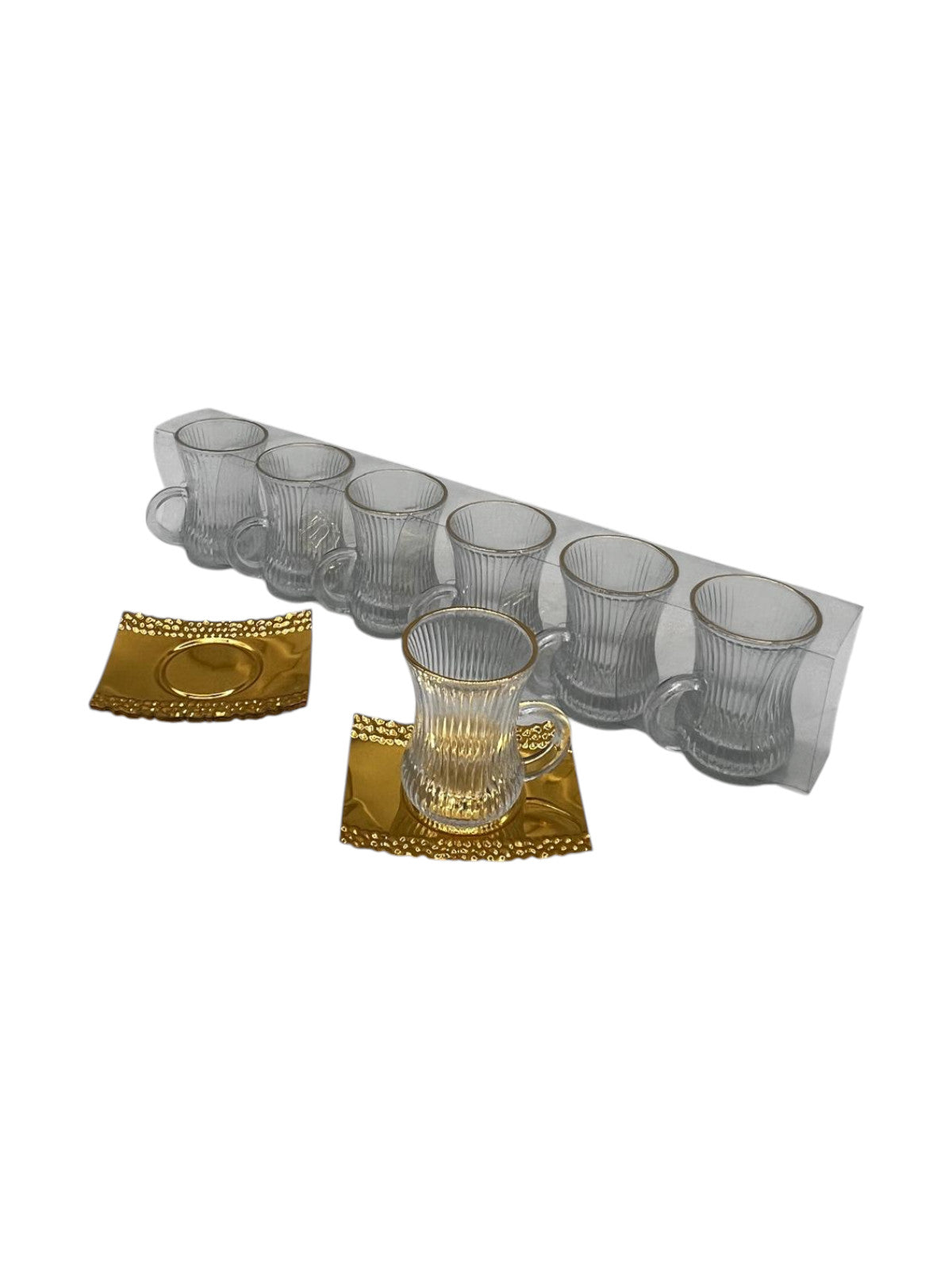 Tea Set with Cups and Gold Plated Holders