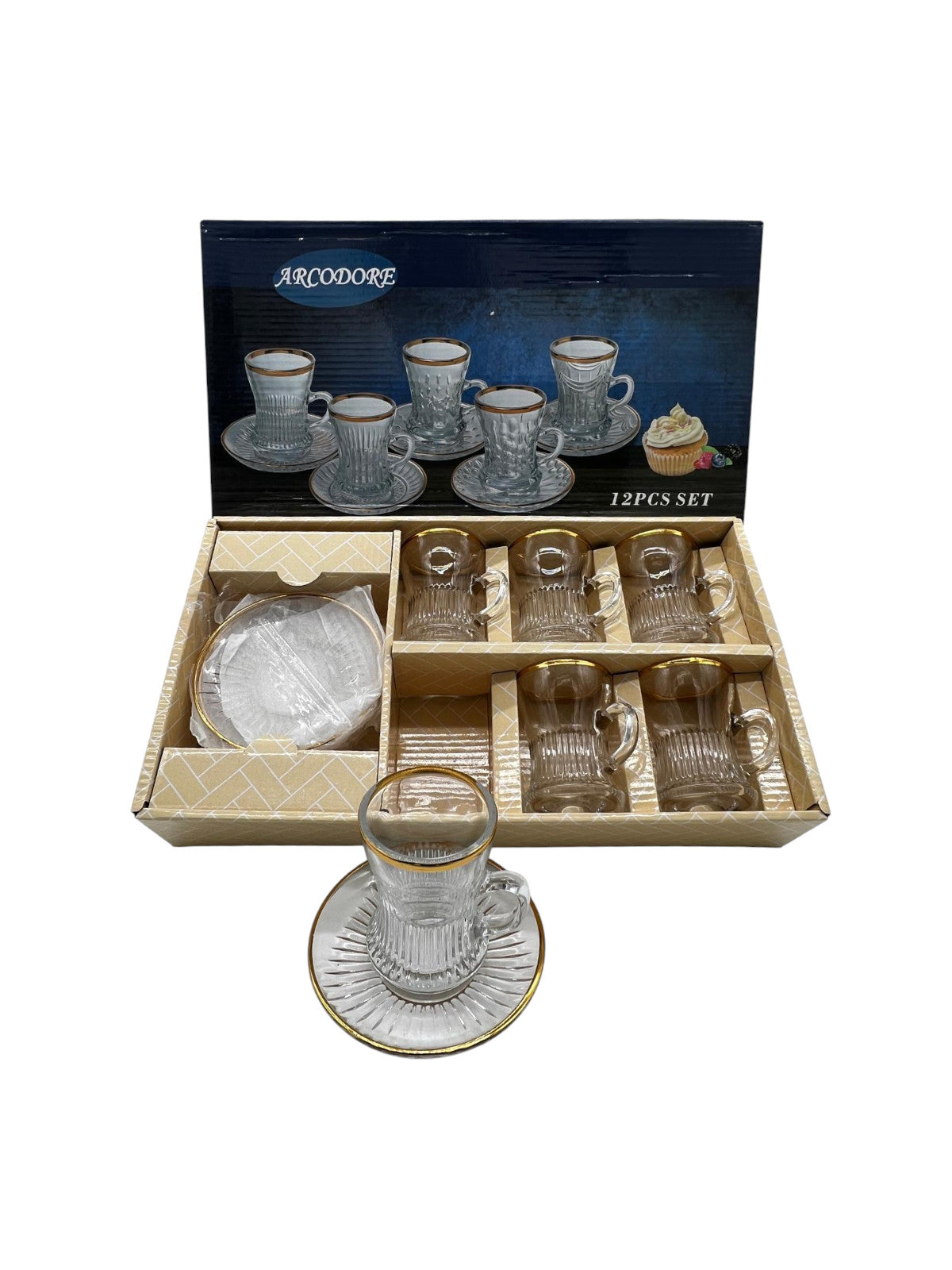 12-Piece Glass Tea Set with Gold Accents