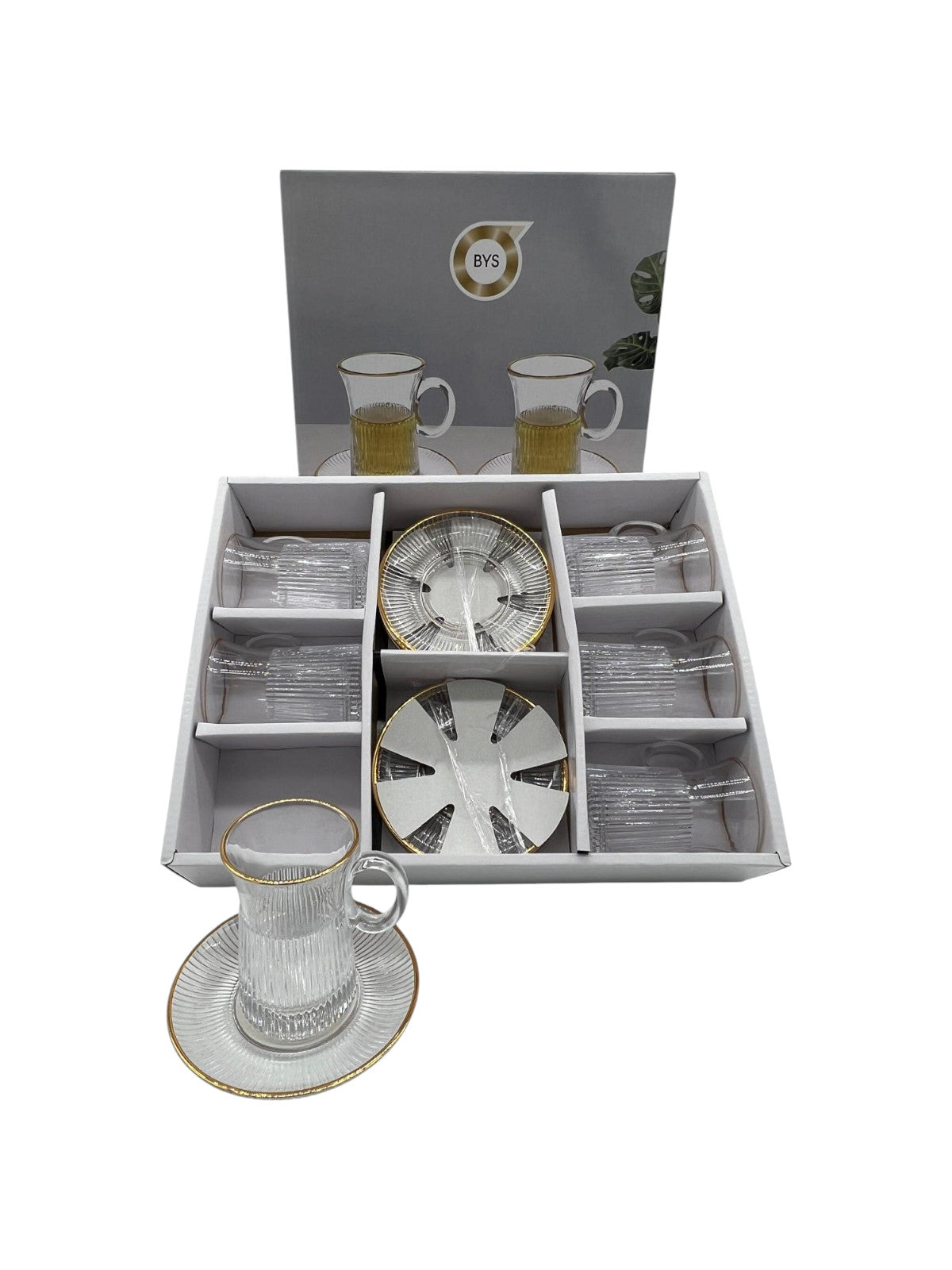 12-Piece Glass Tea Set with Gold Accents