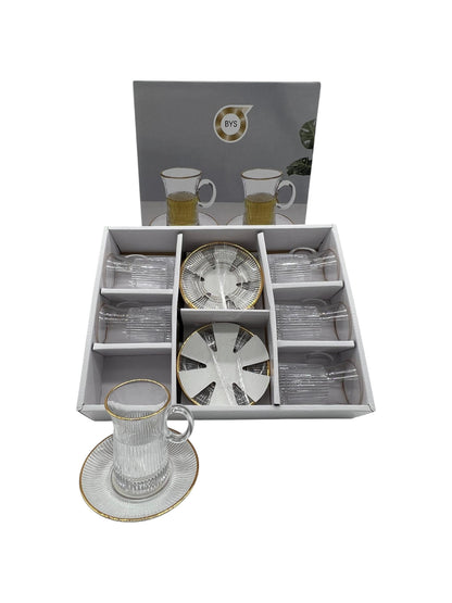 12-Piece Glass Tea Set with Gold Accents